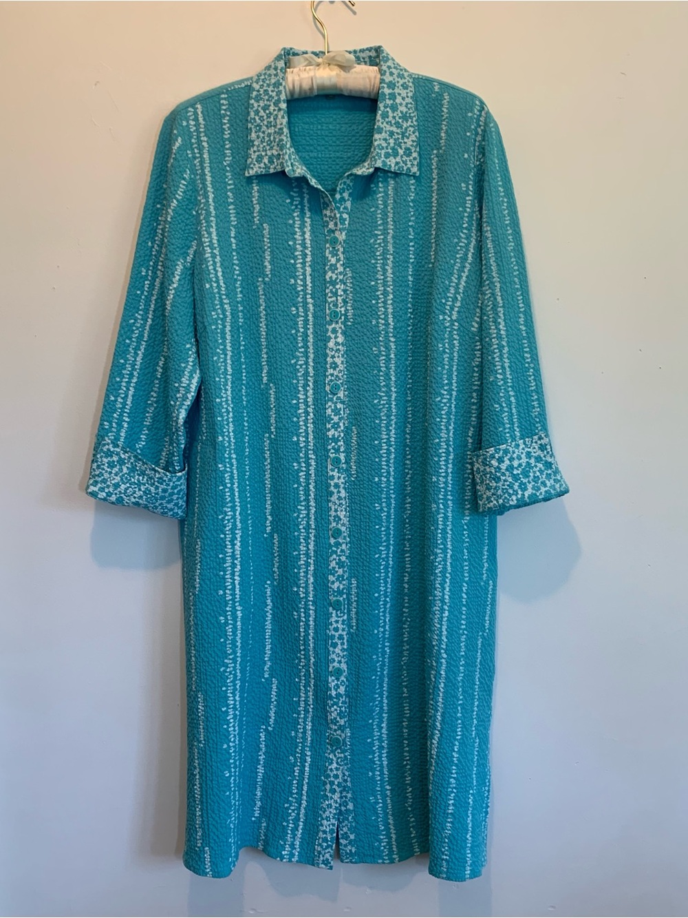 New Habitat Mix It Crinkle Shirt Dress Malibu Turquoise Large